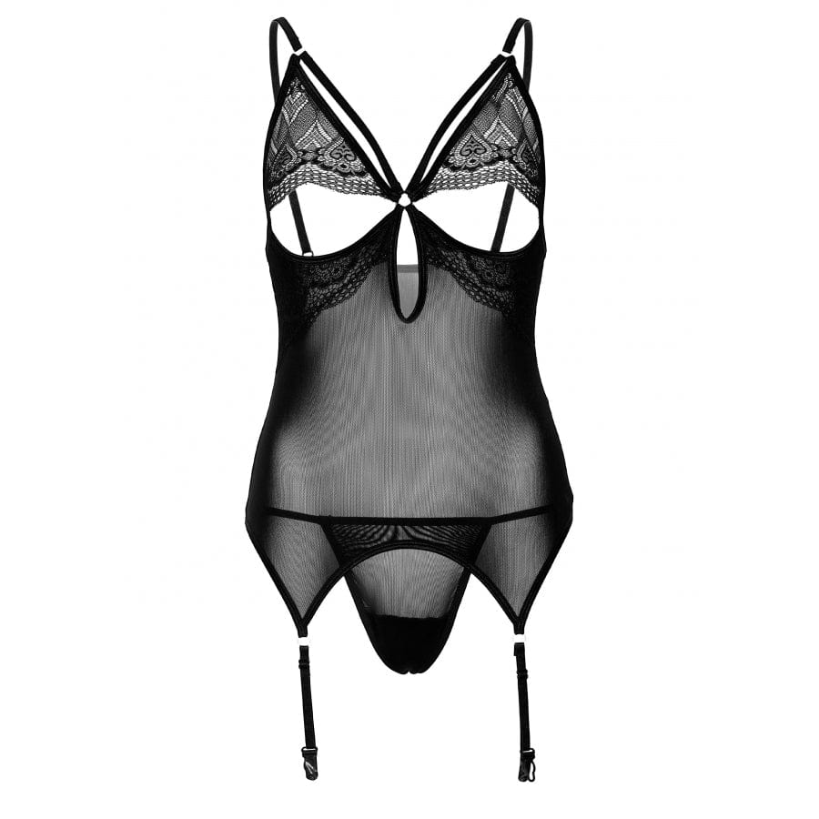 Body Porte-Jarretelles + String Lace and Mesh Noir