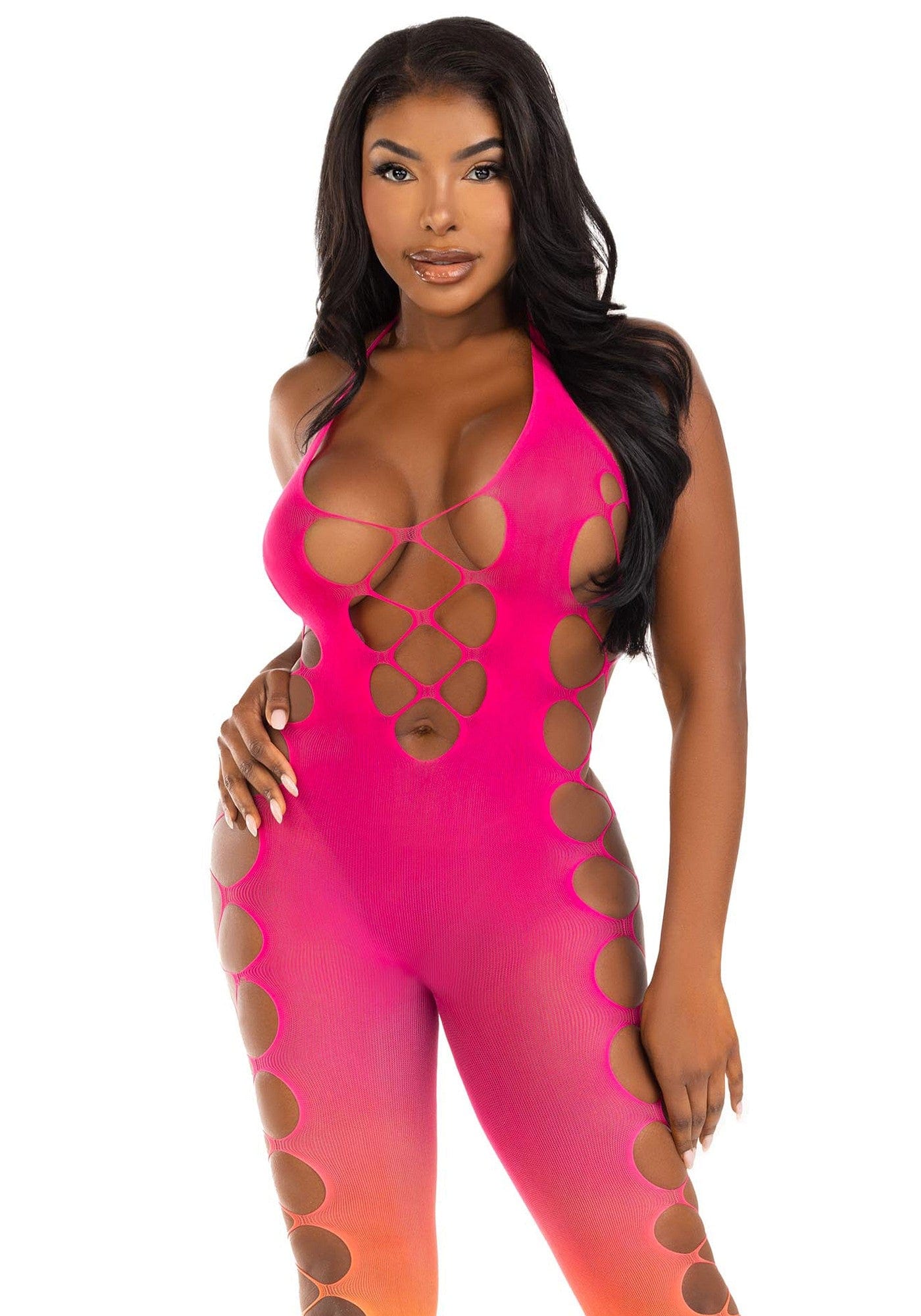 Ombre footless bodystocking-rose fuchsia