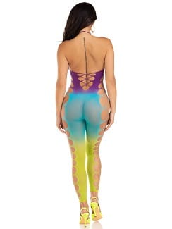 Ombre footless bodystocking-bleu océan