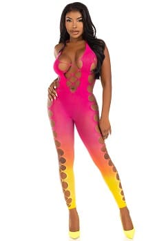 Ombre footless bodystocking-rose fuchsia