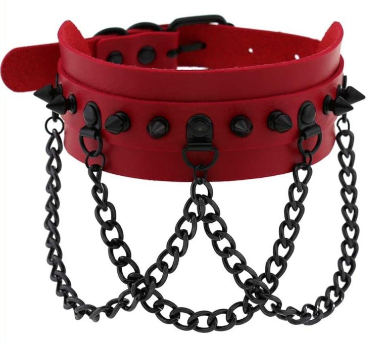 Collier à pointes Piky Rouge-Noir