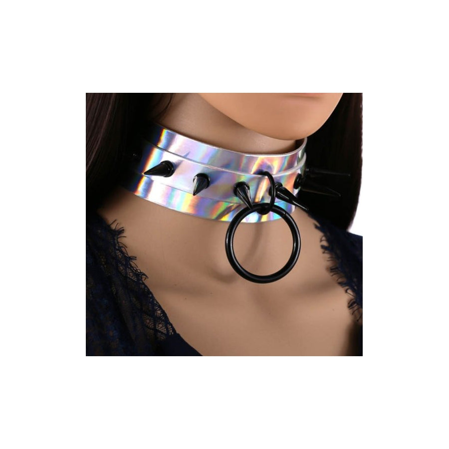 Collier à pointes Strobo Laser Argenté-Noir