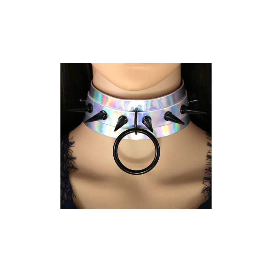 Collier à pointes Strobo Laser Argenté-Noir