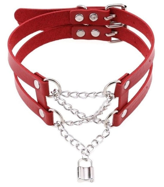 Collier Ras de cou Pendant Lock Rouge