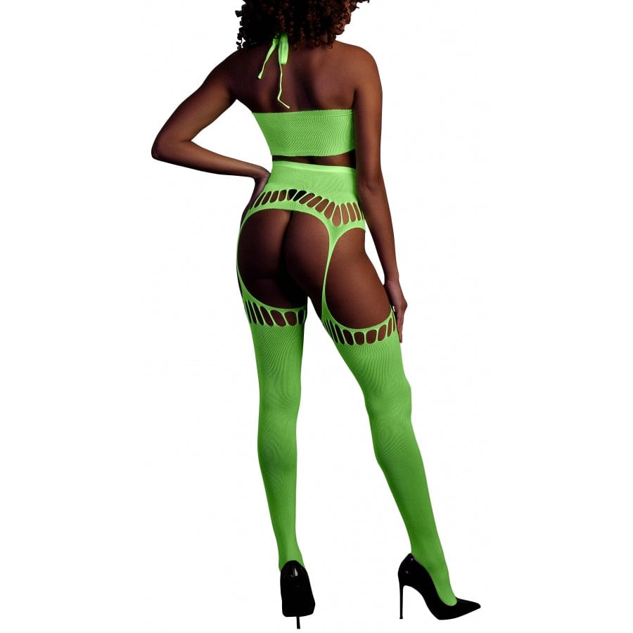 Ensemble Bustier Dos nu et Porte-Jarretelles 2 Pièces Vert Fluo