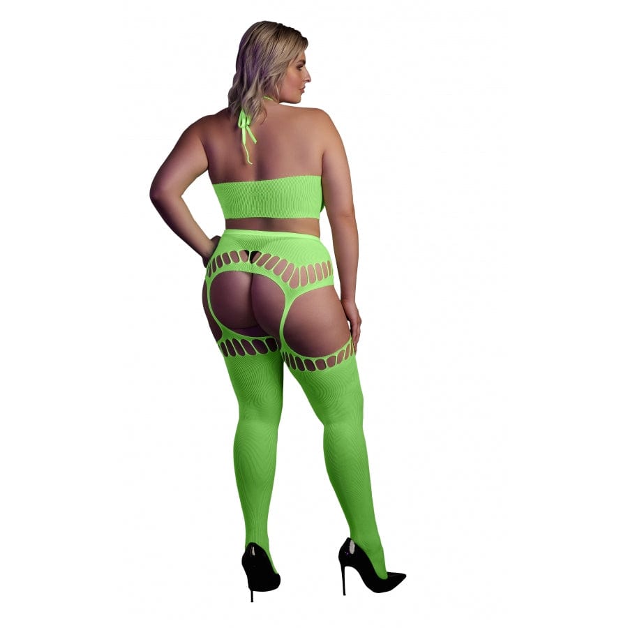 Ensemble Bustier Dos nu et Porte-Jarretelles 2 Pièces Vert Fluo