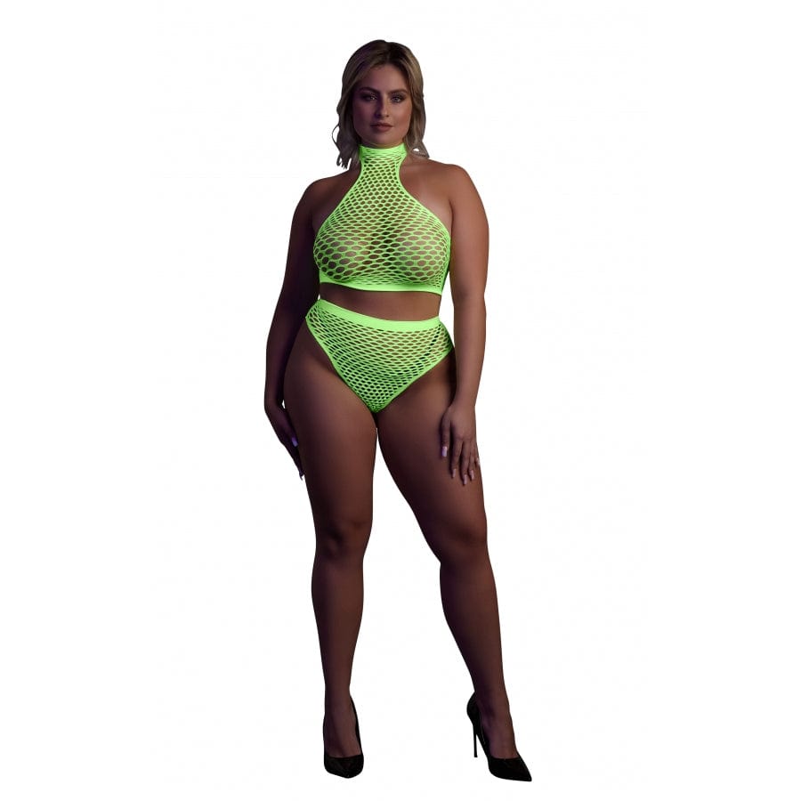 Ensemble Bustier et Culotte Filet Vert Fluo