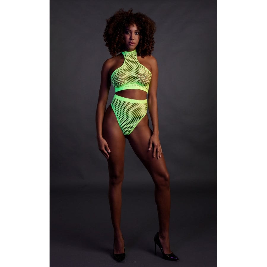 Ensemble Bustier et Culotte Filet Vert Fluo