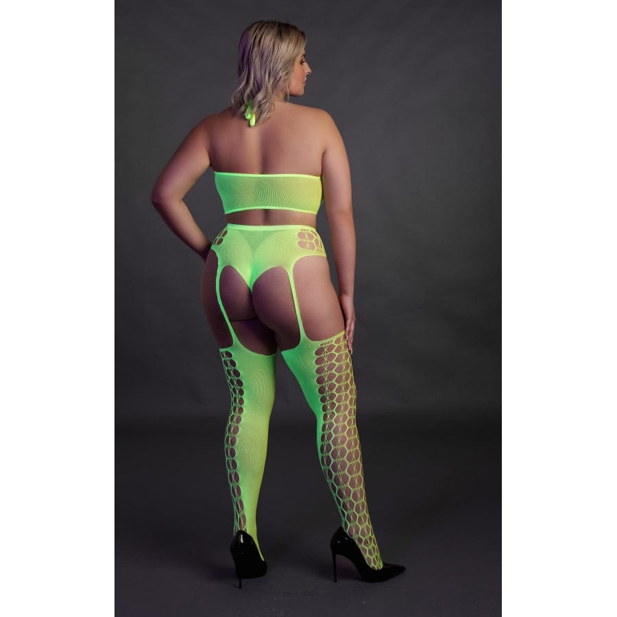 Ensemble Bustier et Porte-Jarretelles 2 Pièces Vert Fluo