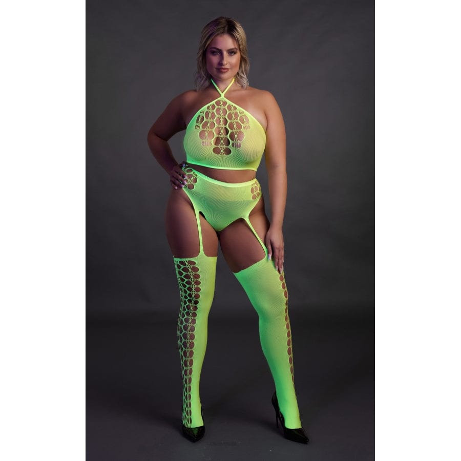 Ensemble Bustier et Porte-Jarretelles 2 Pièces Vert Fluo