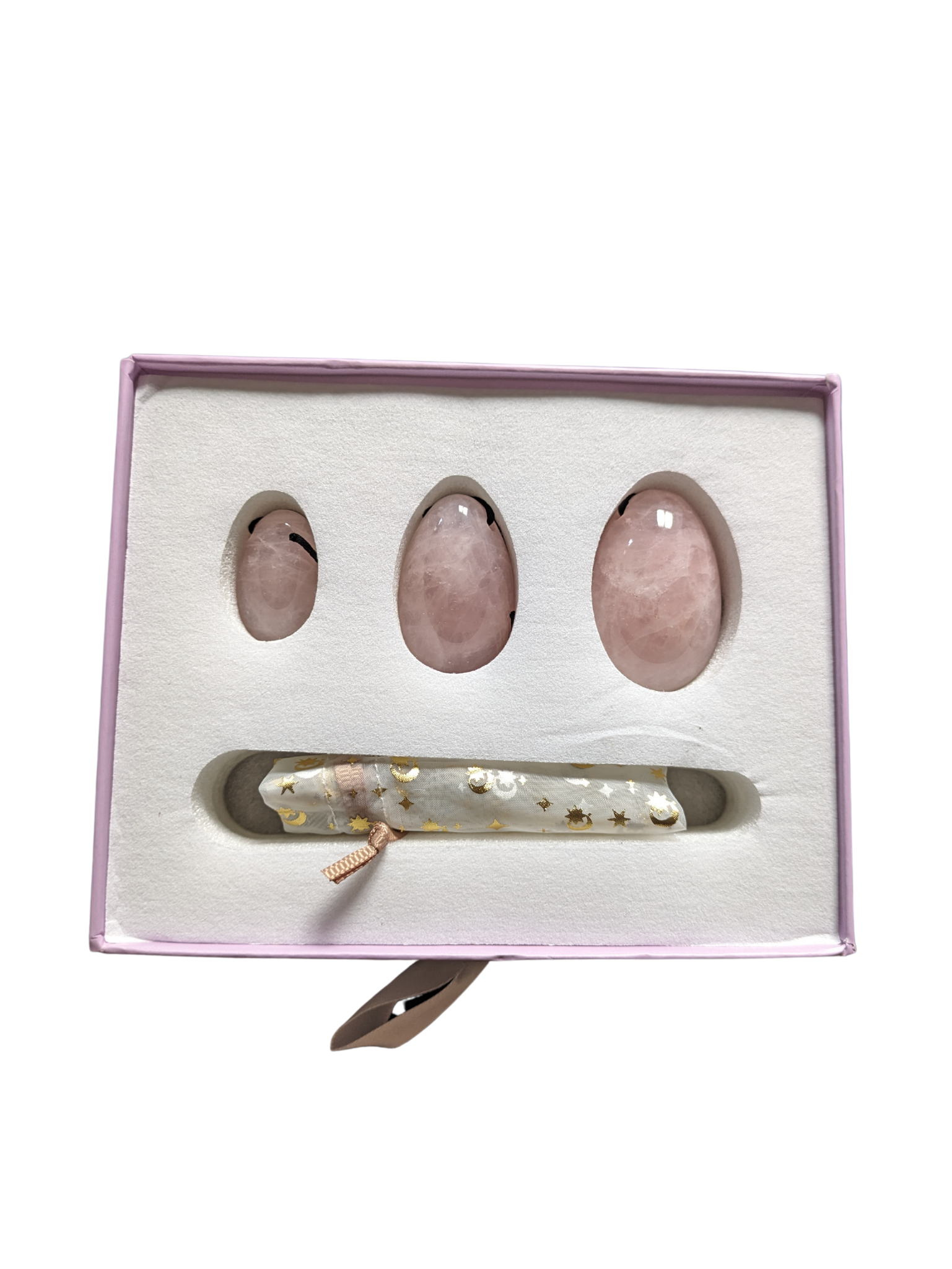 kit 3 oeufs de yoni quartz rose avec cordon