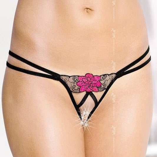 Tanga ouvert BEGNINA - Noir et rose